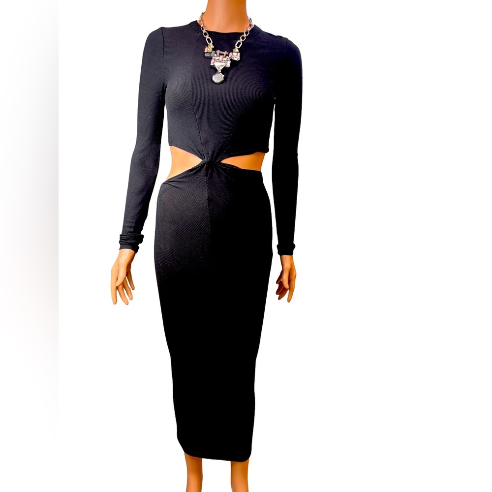 All Things Golden Chic Black Long Sleeve Cutout Dress XS